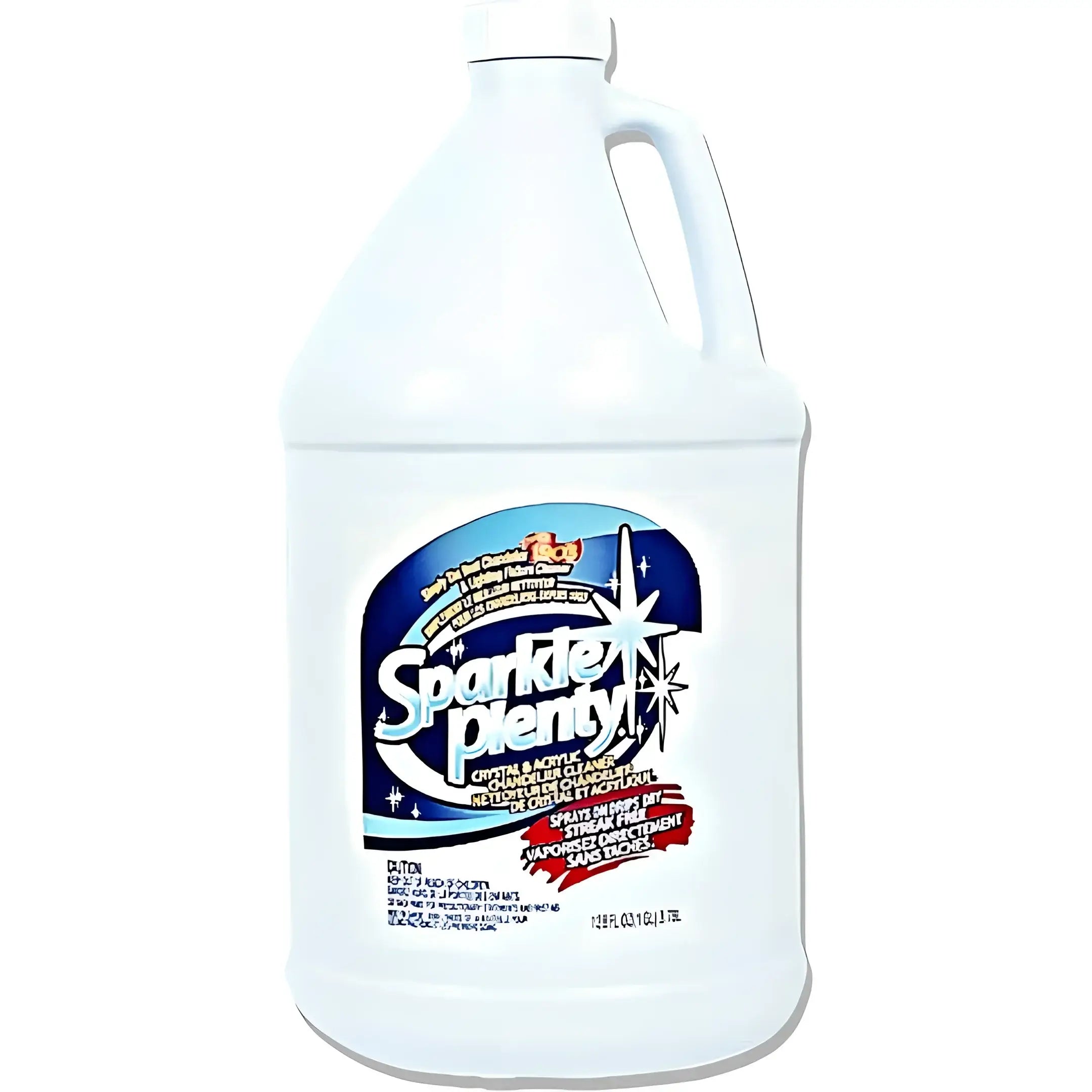 A gallon refill bottle of sparkle plenty crystal and acrylic chandelier cleaner for effective crystal cleaning