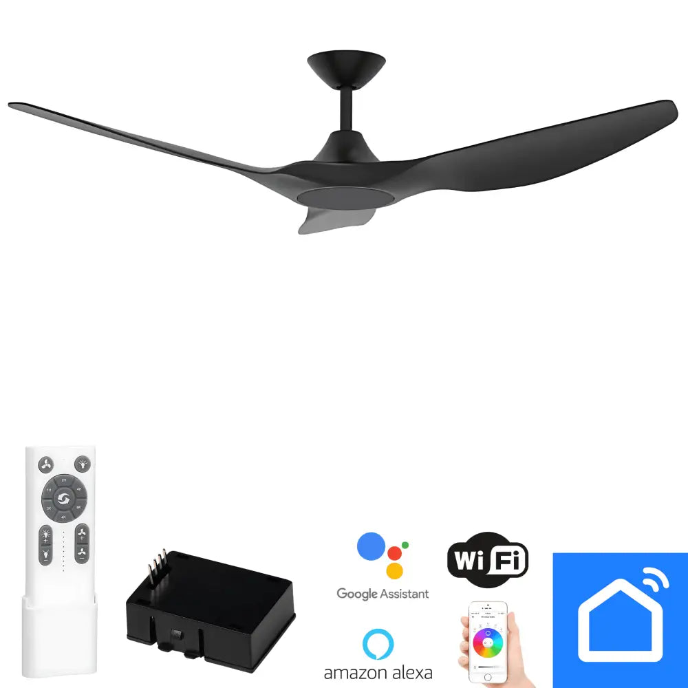 Green Earth Lighting Australia Ceiling Fan STRIKE 48" Black DC Ceiling Fan with Remote & Smart Control 60131+CFA-SW/M