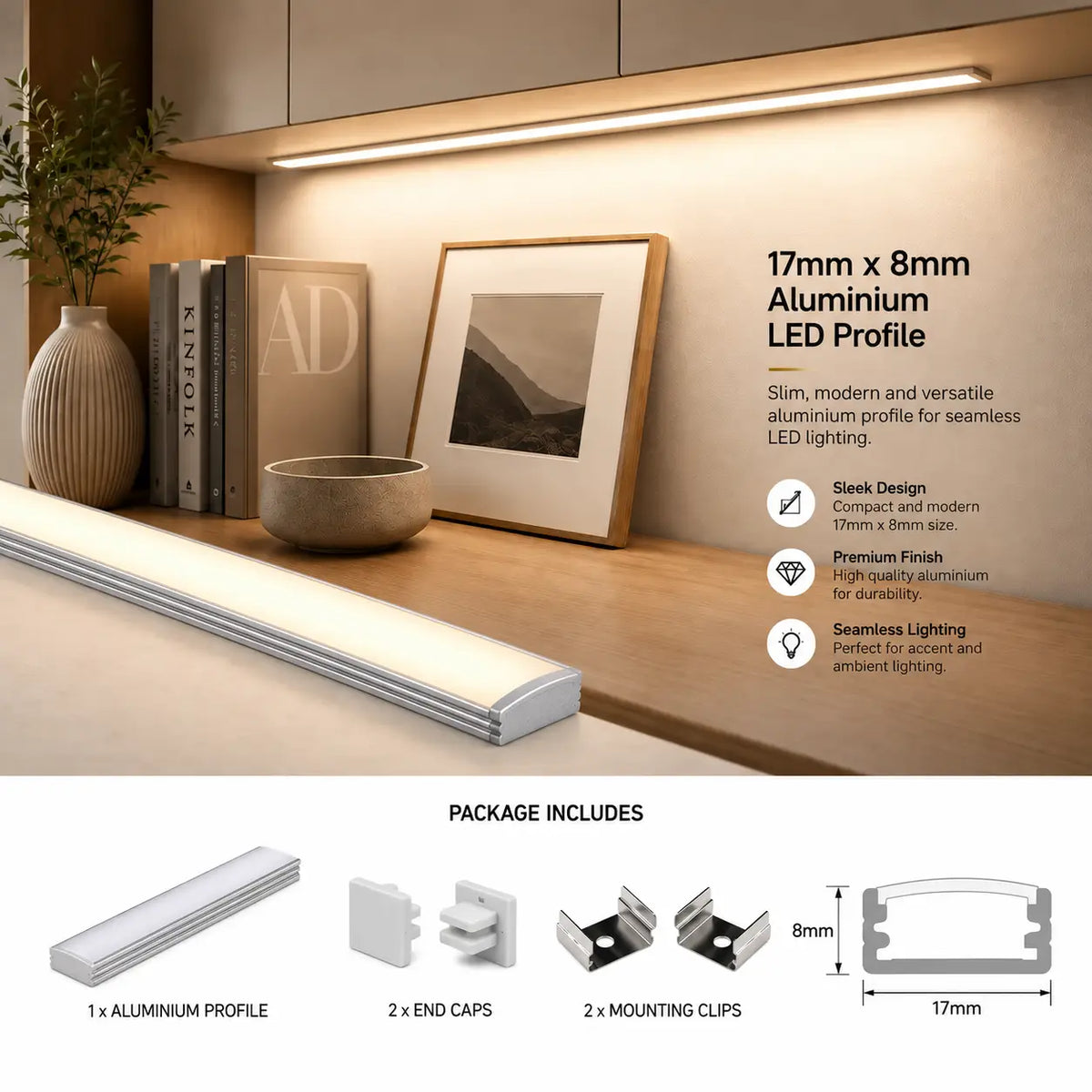 Strip Light Aluminium Mounting Kit | Surface Profile