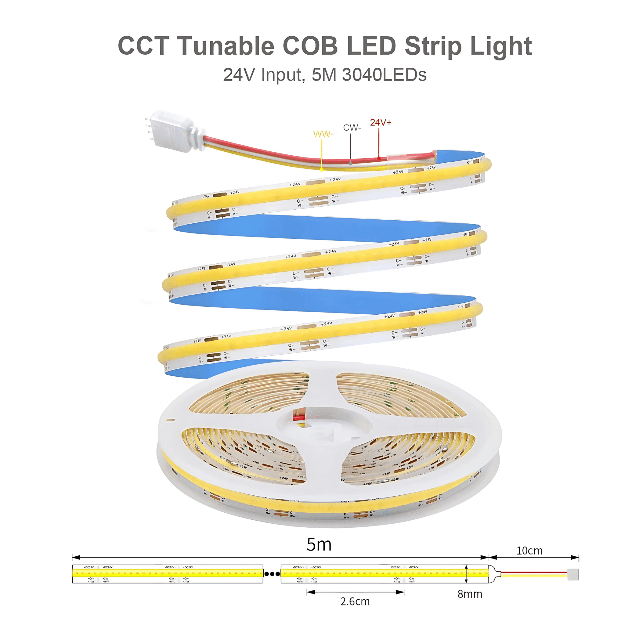 Strippy Home & Garden > Lighting Strippy 5m CCT Tunable COB LED Strip Light Kit | Dimmable with Smart App & Remote Control LBCCT5M