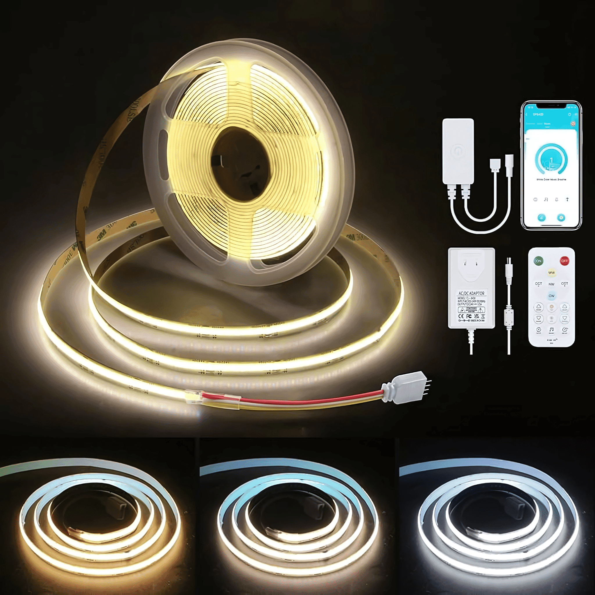 Strippy Home & Garden > Lighting Strippy 5m CCT Tunable COB LED Strip Light Kit | Dimmable with Smart App & Remote Control LBCCT5M