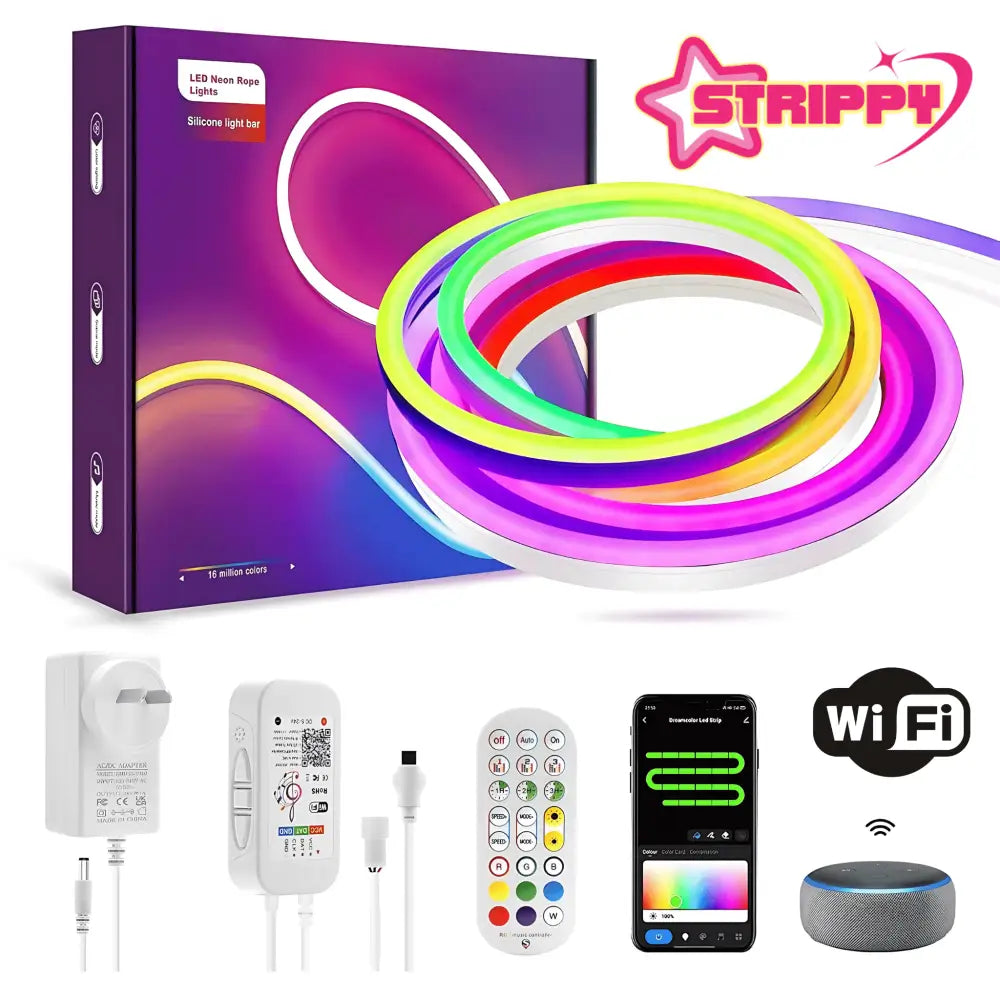 Strippy Home & Garden > Lighting > Night Lights & Ambient Lighting Strippy Party Beam: 3M RGB+IC Neon LED Strip Light Kit | WiFi Smart App & Remote PBWIFI