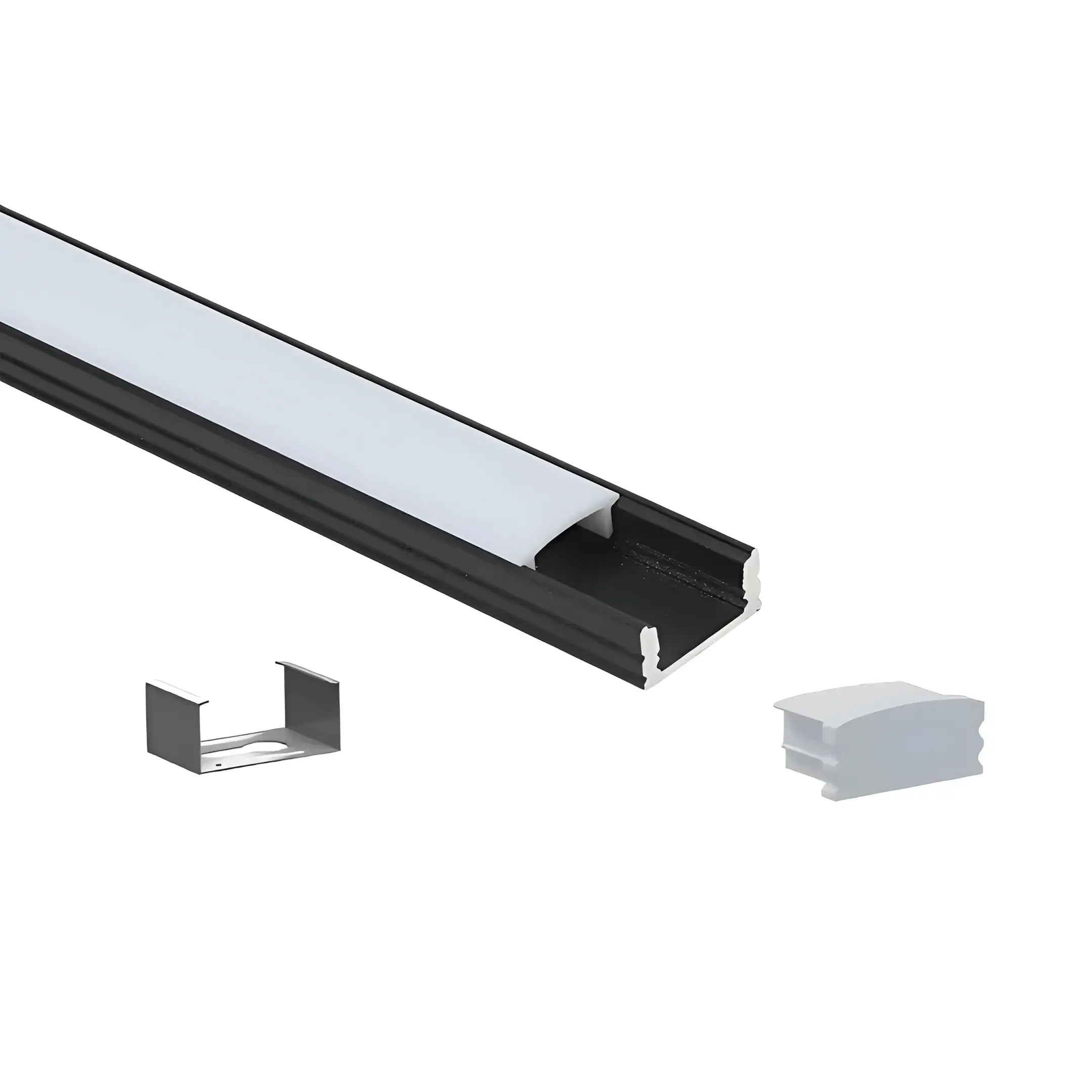 Black surface mount shallow aluminium profile 12mm width with frosted diffuser for led aluminium profile strip light installation