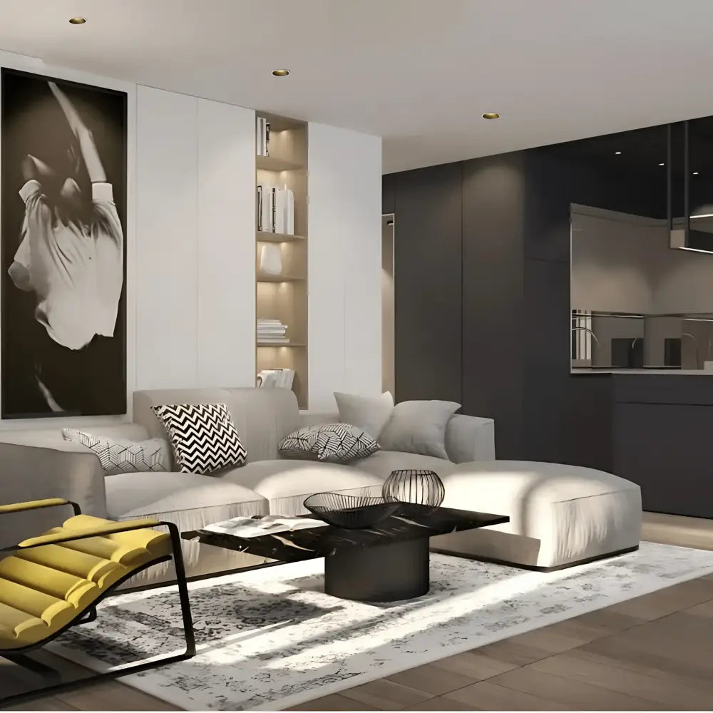 Modern white sectional sofa with pillows under Domus Swap-Deep 8W LED downlight