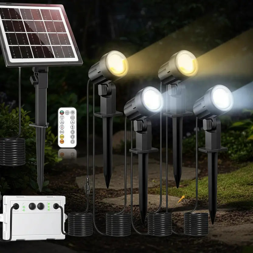 Botanical 4-in-1 Tri-Colour LED Solar Spotlights Garden Spike Kit