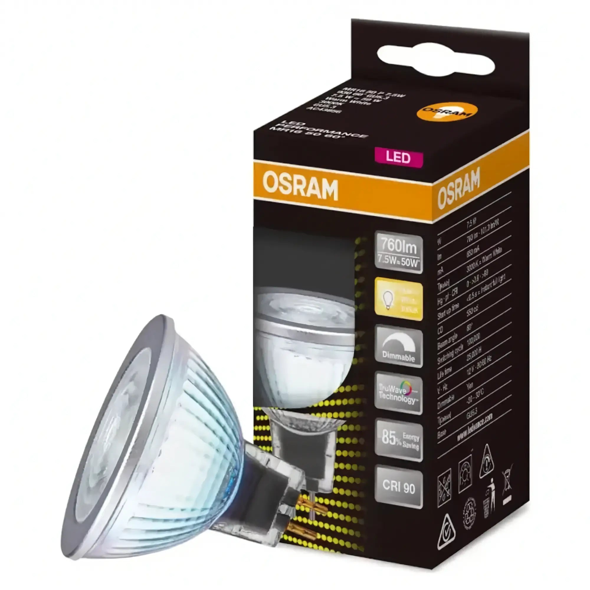 12v 7.5w 700lm Osram Dimmable Mr16 Spotlight Led Globe - Warm White