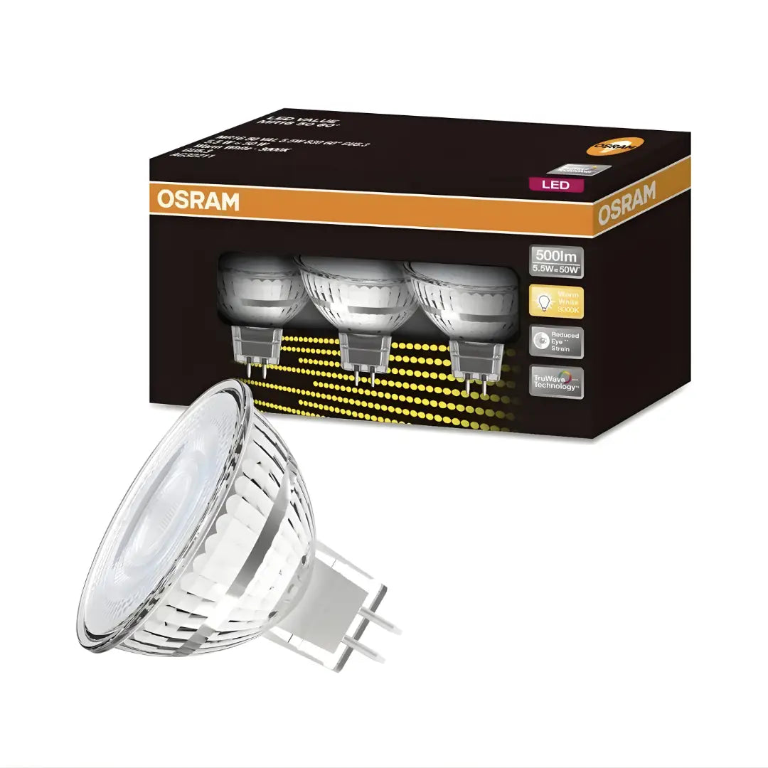 12v 5.5w 500lm Osram Mr16 Spotlight Led Globe - 3 Pack - Warm White