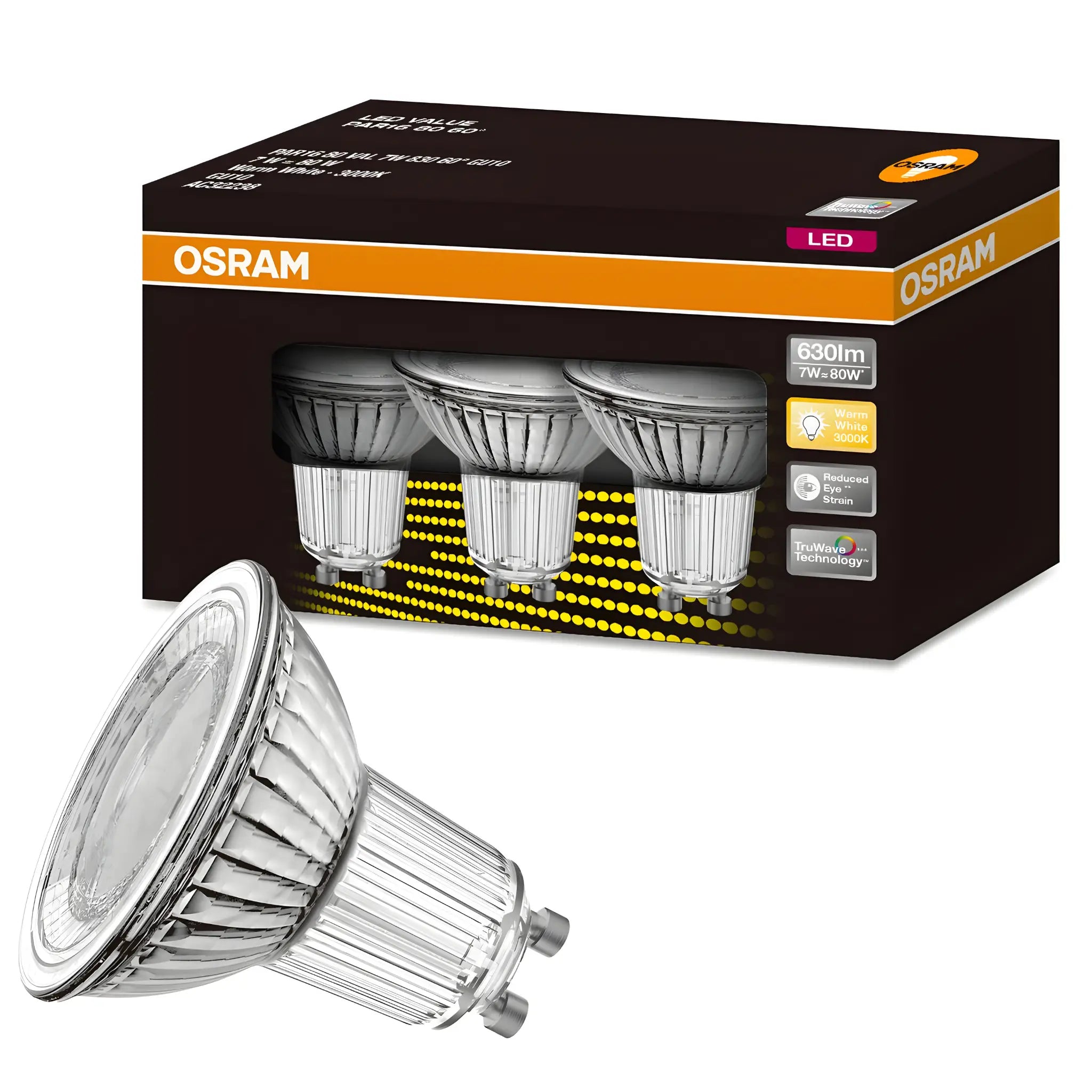 Osram 7w Gu10 Led Spotlight 650 Lumens 3 Pack - Warm White