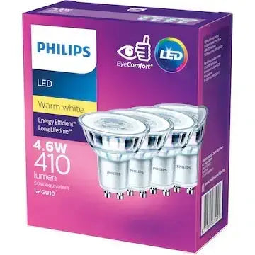 4.6w 410lm Phillips Gu10 Led Spotlight Globe - 4 Pack - Warm White