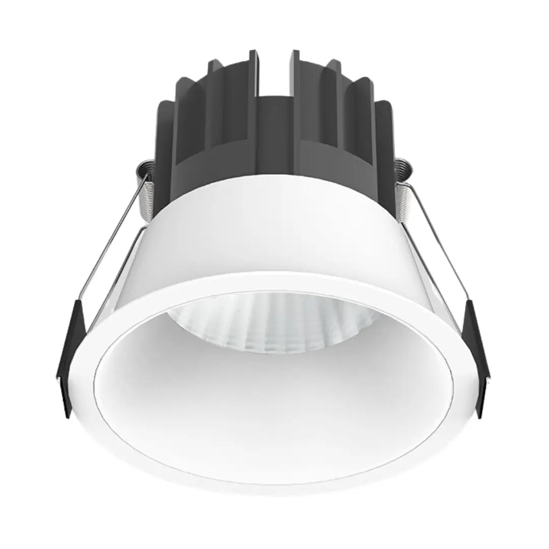 Back of OptiLux Elite dimmable LED downlight with black pressure-cast aluminium heatsink
