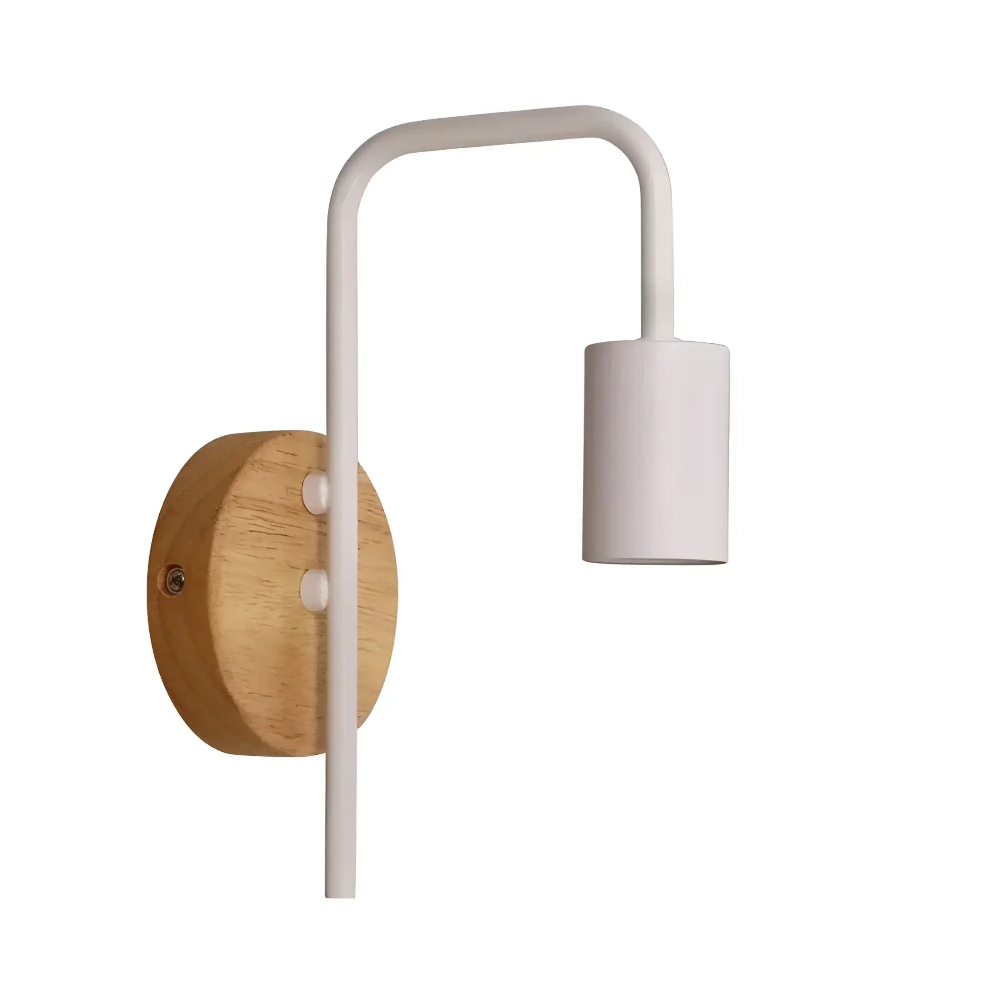 Lane wall light white with curved metal arm and timber base