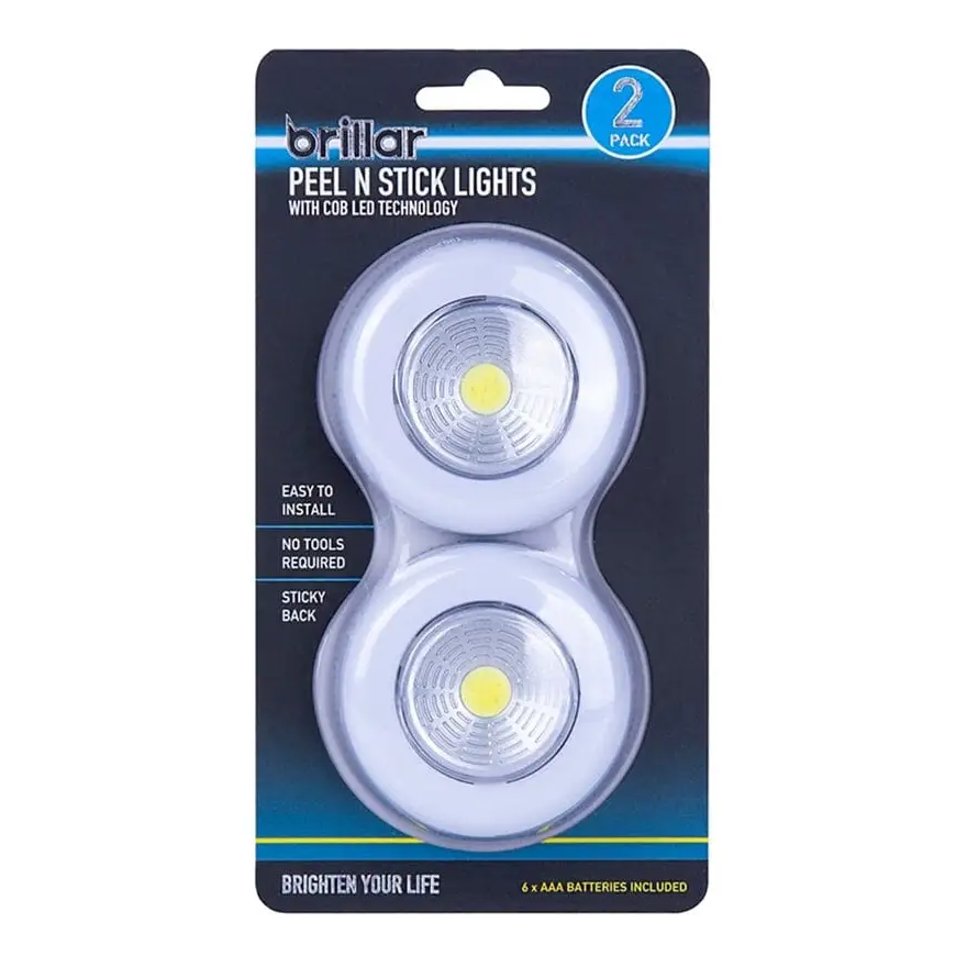 Brillar Per twin pack Wireless Peel n Stick Lights with COB LED Technology 2pk BR0014