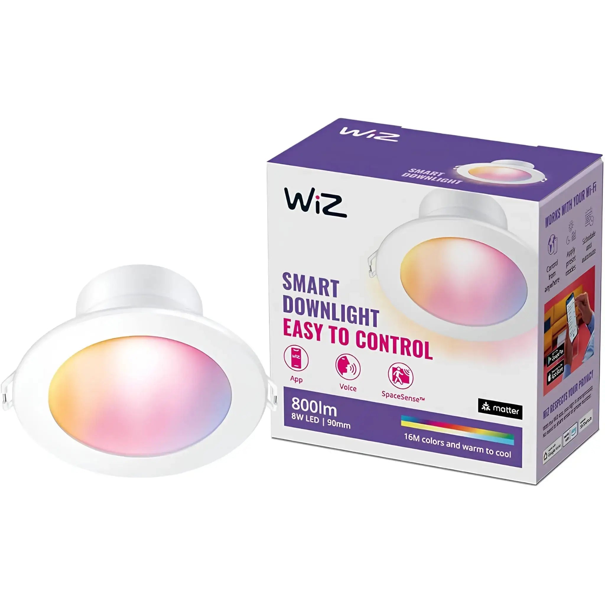 WiZ smart downlight with packaging on a white background