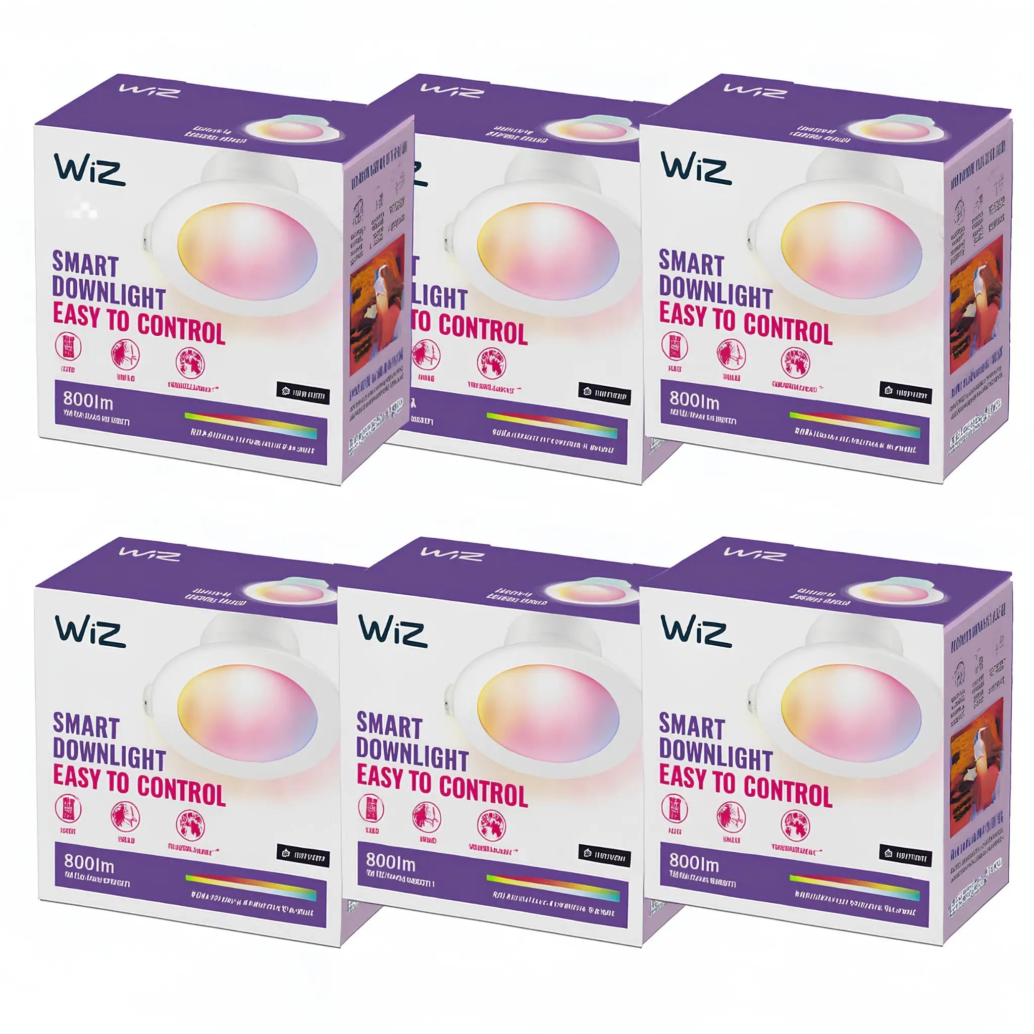 Six boxes of Wiz smart downlight on a white background