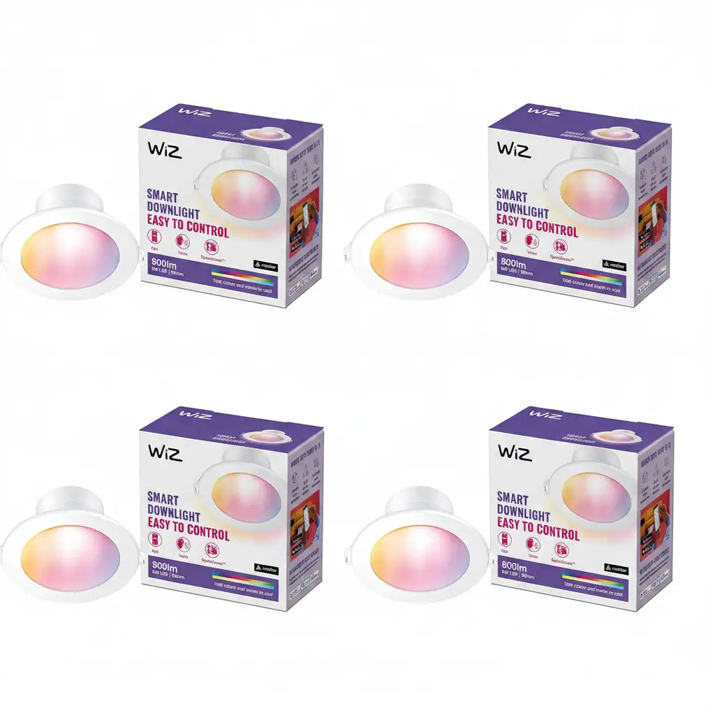 4Pk WiZ 8W White & Colour Smart LED Downlight - 90mm Cut out